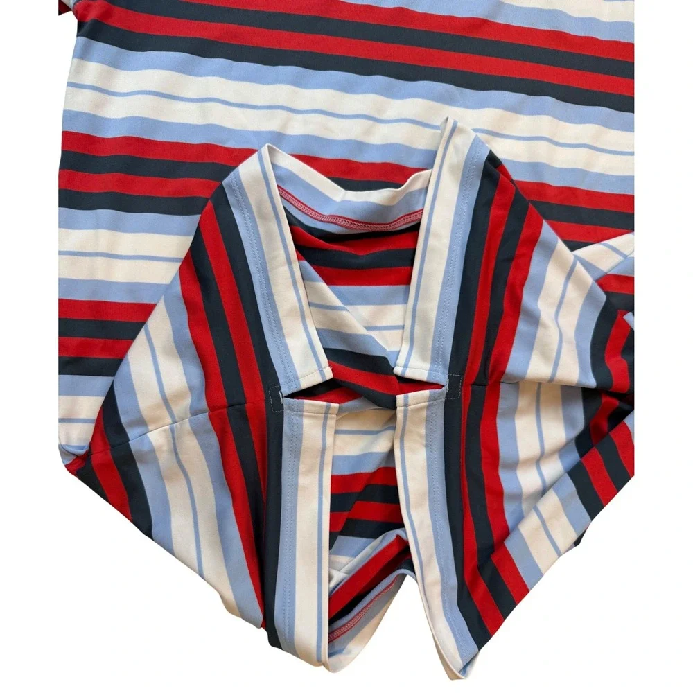 NIKE Golf Polo Shirt Men's Striped Red Blue White Short Sleeve Dri-Fit Casual XL